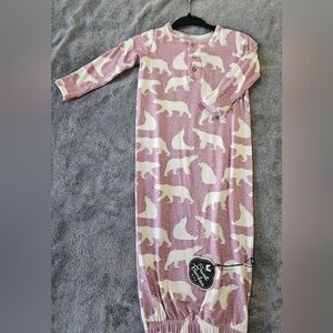 Girls' Dusty Pink Bamboo Polar Bear Sleep Sack Gown with Button Neck